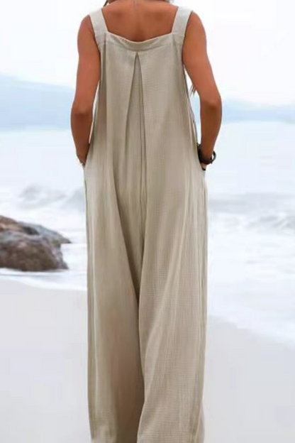 Square Neck Pocket Loose Jumpsuit(13 Colors)