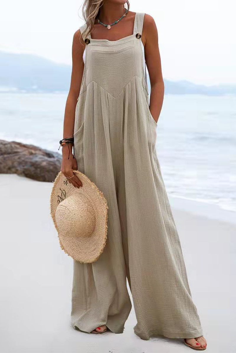 Square Neck Pocket Loose Jumpsuit(13 Colors)