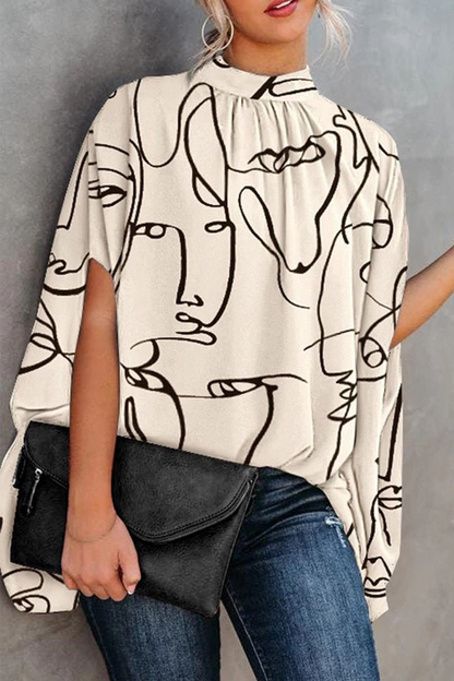 Print Patchwork Half a Turtleneck Blouses (5 Colors)