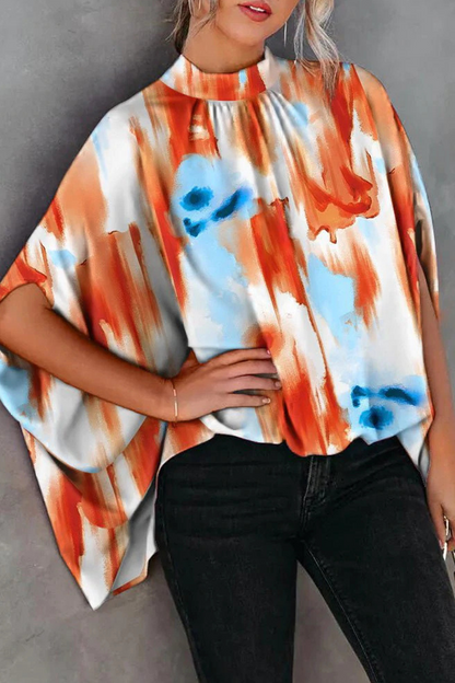 Print Patchwork Half a Turtleneck Blouses (5 Colors)