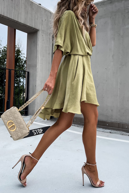 Patchwork V Neck Cake Skirt Dresses(5 Colors)