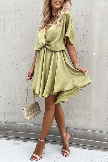 Patchwork V Neck Cake Skirt Dresses(5 Colors)