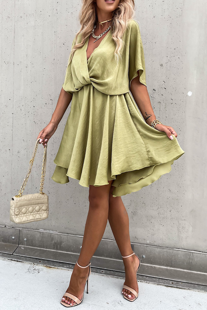 Patchwork V Neck Cake Skirt Dresses(5 Colors)