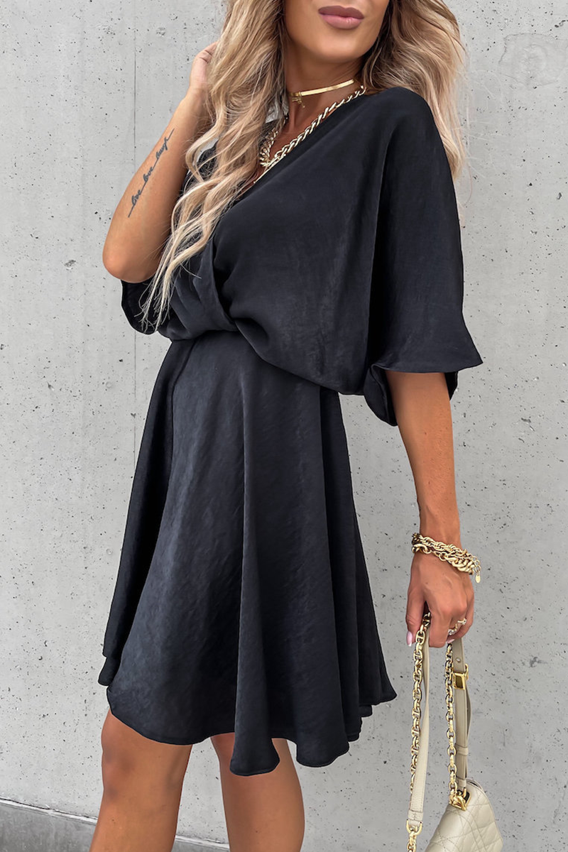 Patchwork V Neck Cake Skirt Dresses(5 Colors)