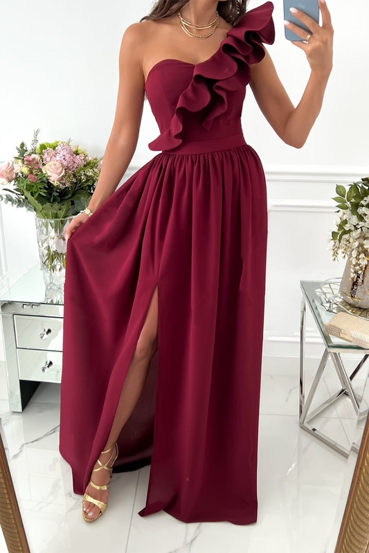 Flounce One Shoulder Cake Skirt Dresses(6 Colors)
