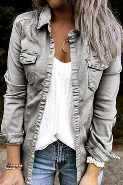 Adult Cardigan Turndown Collar Long Sleeve Regular Denim