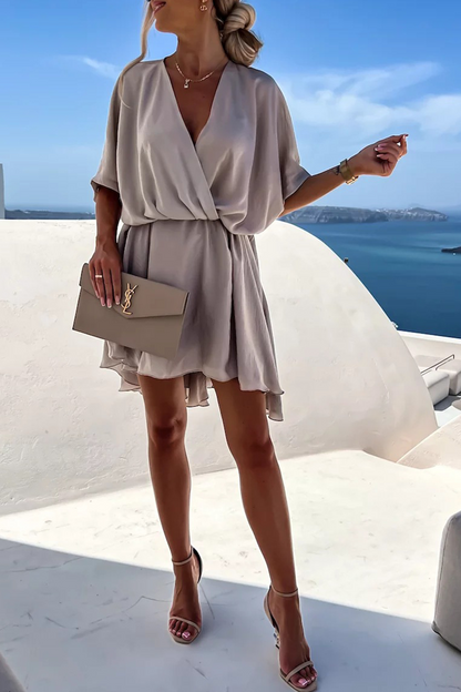 Patchwork V Neck Cake Skirt Dresses(5 Colors)