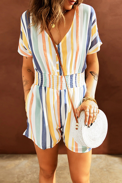 Striped Patchwork V Neck Straight Jumpsuits(5 Colors)