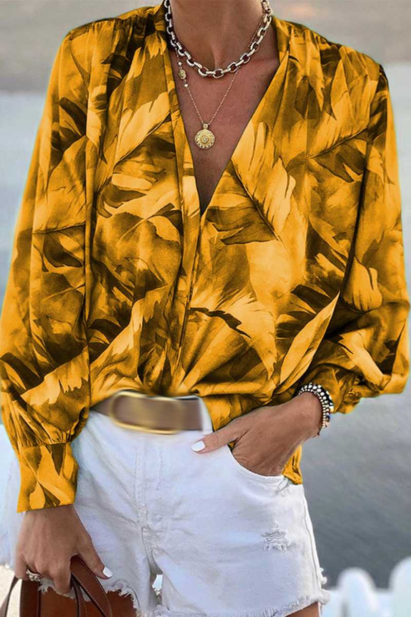 Print Patchwork Turndown Collar Blouses (4 Colors)