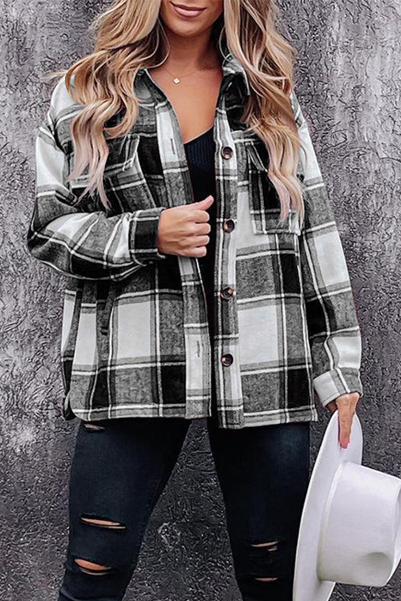 Plaid Patchwork Turndown Collar Blouses(5 Colors)