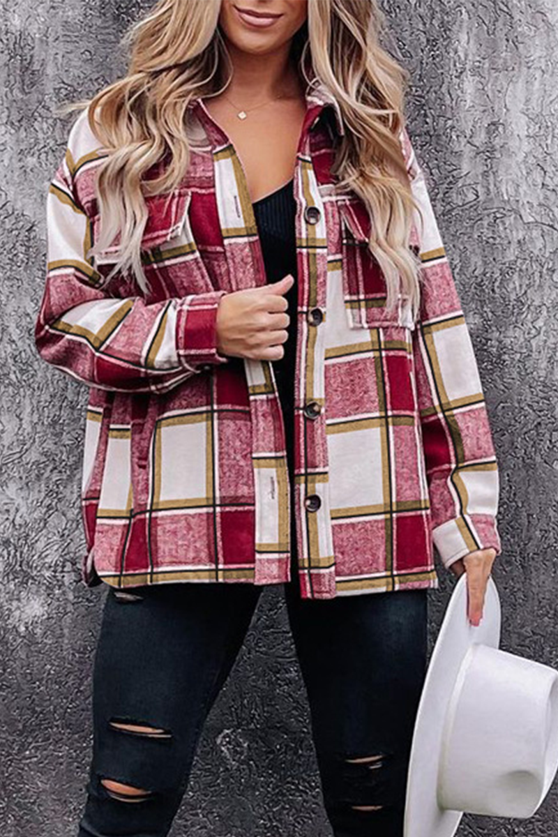 Plaid Patchwork Turndown Collar Blouses(5 Colors)