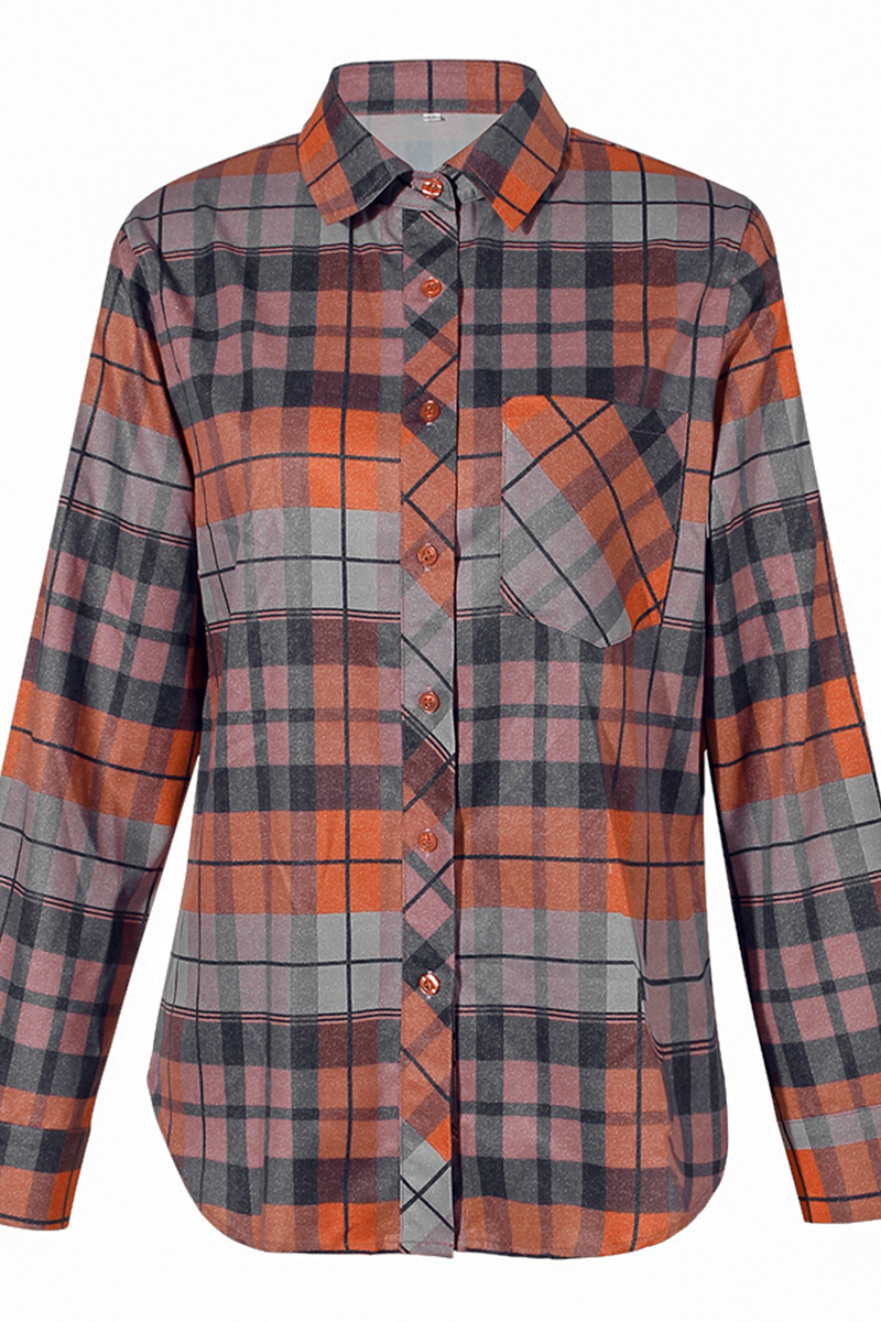 Plaid Patchwork Turndown Collar Blouses