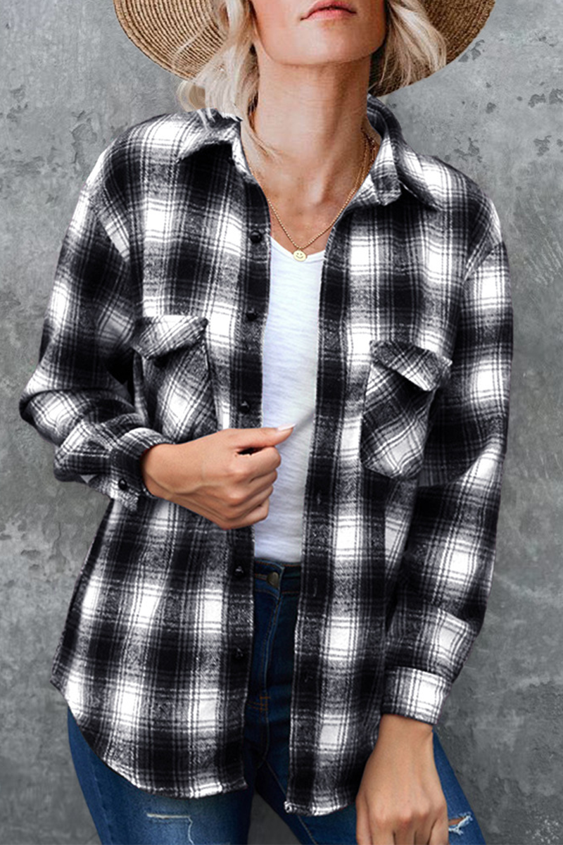 Plaid Patchwork Turndown Collar Blouses(6 Colors)