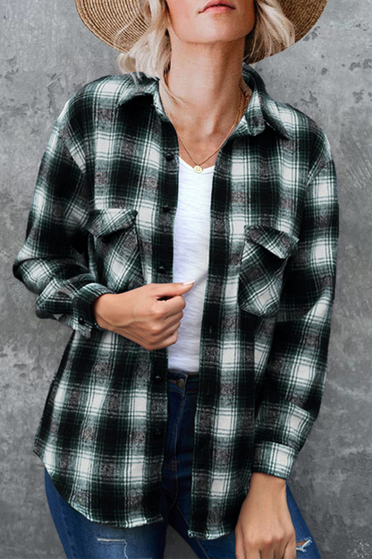 Plaid Patchwork Turndown Collar Blouses(6 Colors)