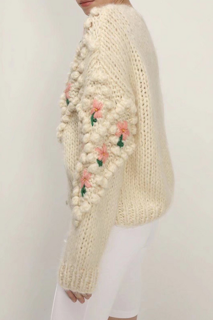 Patchwork Hollowed Out Cardigan Collar Sweaters