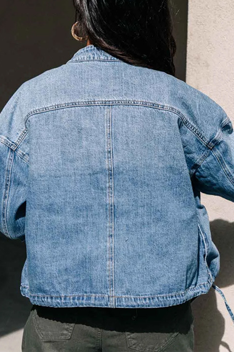 Patchwork Cardigan Collar Long Sleeve Straight Denim Jacket