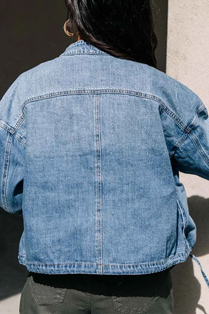 Patchwork Cardigan Collar Long Sleeve Straight Denim Jacket