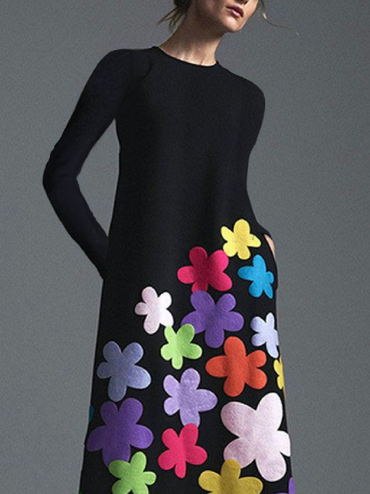 Long Sleeves Asymmetric Round-neck Maxi Dresses