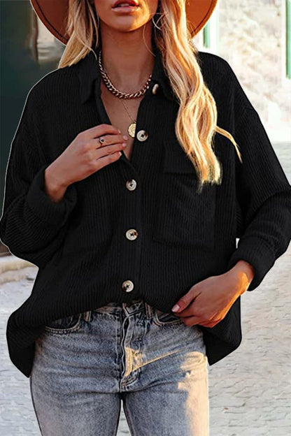 Pocket Turndown Collar Blouses(8 Colors)