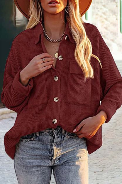 Pocket Turndown Collar Blouses(8 Colors)