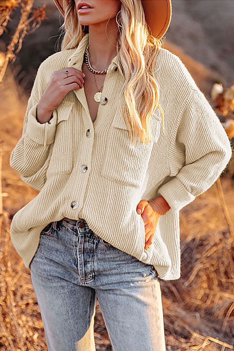 Pocket Turndown Collar Blouses(8 Colors)