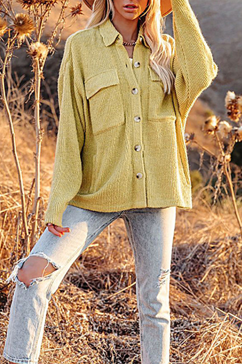 Pocket Turndown Collar Blouses(8 Colors)