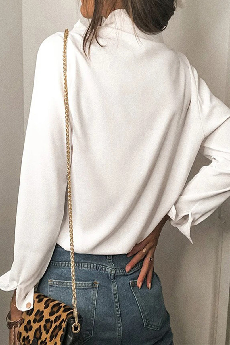 Patchwork Turndown Collar Blouses