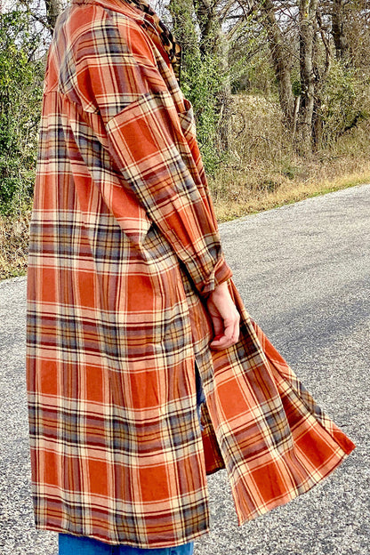 Street Plaid Buttons Shirt Collar Blouses