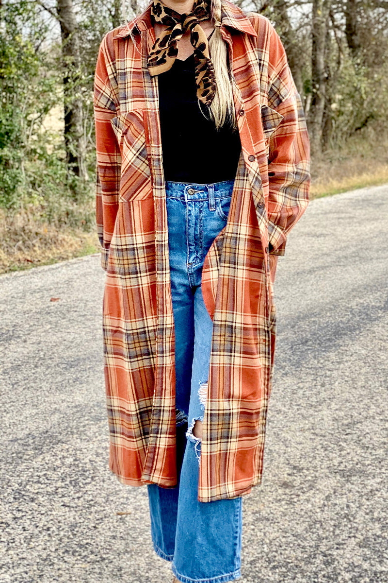 Street Plaid Buttons Shirt Collar Blouses