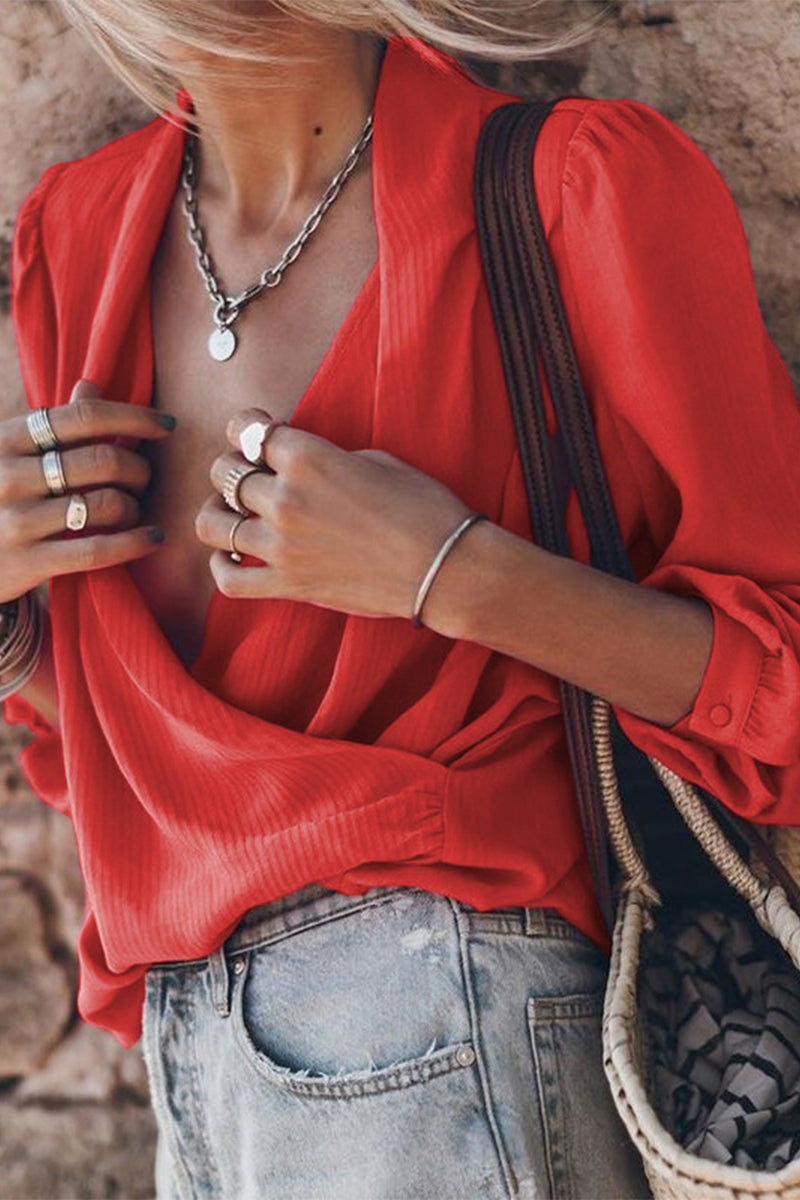 Street Color V Neck Blouses(3 Colors)