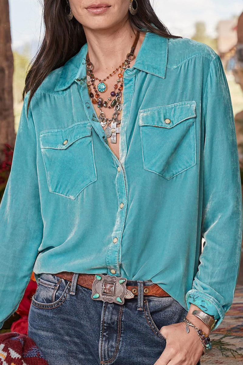 Pocket Asymmetrical Turndown Collar Blouses(3 Colors)