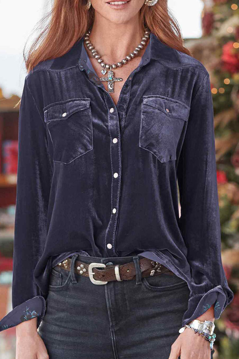 Pocket Asymmetrical Turndown Collar Blouses(3 Colors)