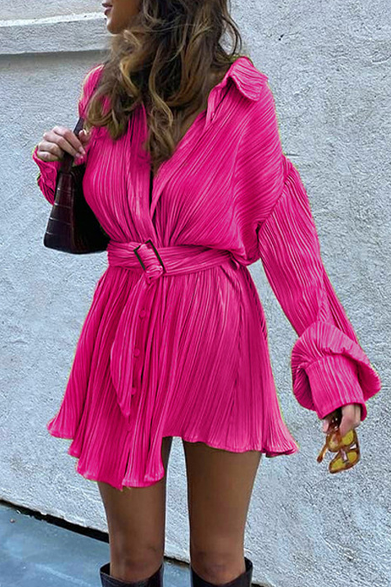Street Loose Long Sleeve Shirt Style Deep-v Neck Mini Dress(5 Colors)
