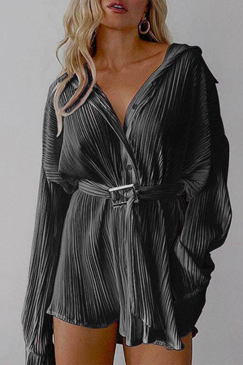 Street Loose Long Sleeve Shirt Style Deep-v Neck Mini Dress(5 Colors)