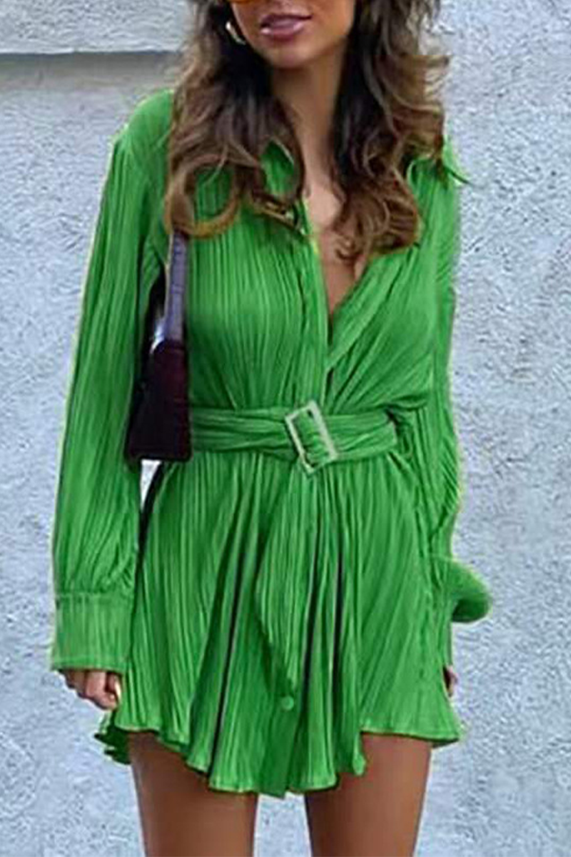 Street Loose Long Sleeve Shirt Style Deep-v Neck Mini Dress(5 Colors)
