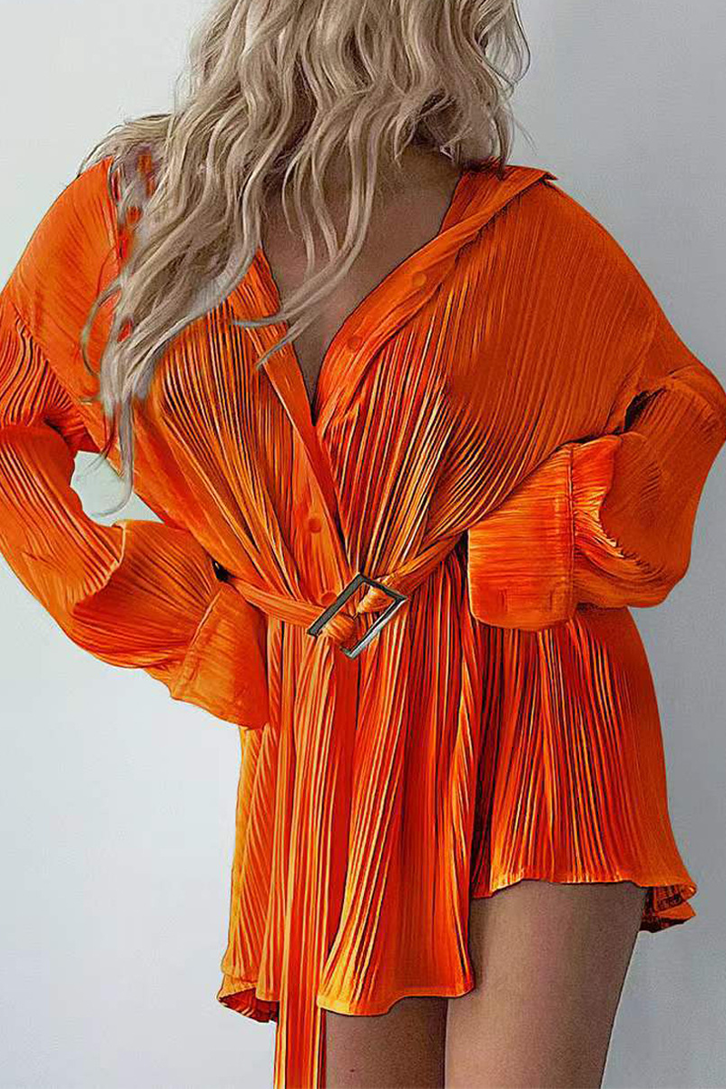 Street Loose Long Sleeve Shirt Style Deep-v Neck Mini Dress(5 Colors)