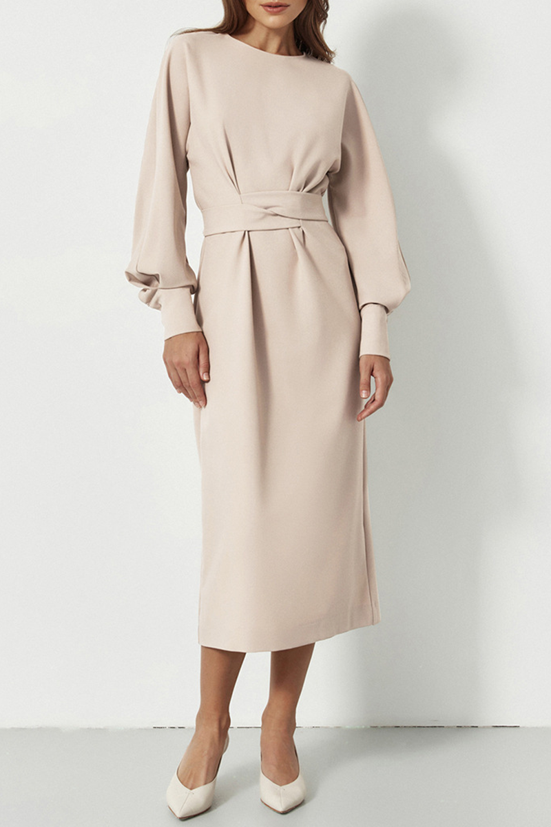Street Patchwork O Neck Waist Skirt Dresses