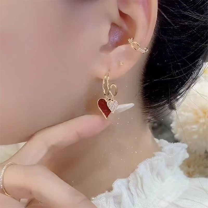 Diy Gold Sterling Silver Overgild Zircon Love Drop Earrings