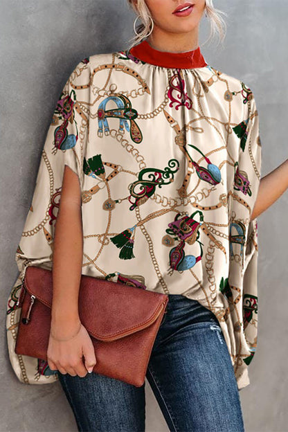 Print Printing O Neck Blouses(10 Colors)