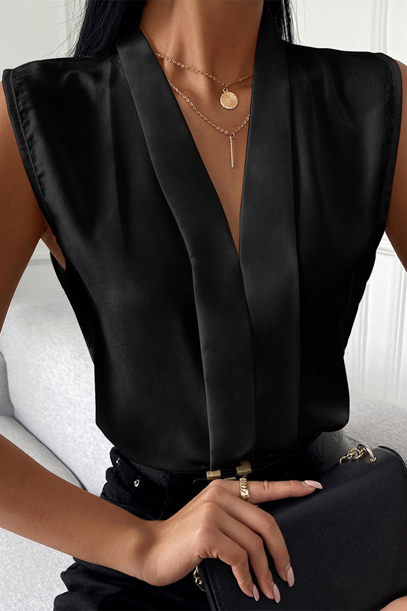 Color V Neck Blouses(4 Colors)