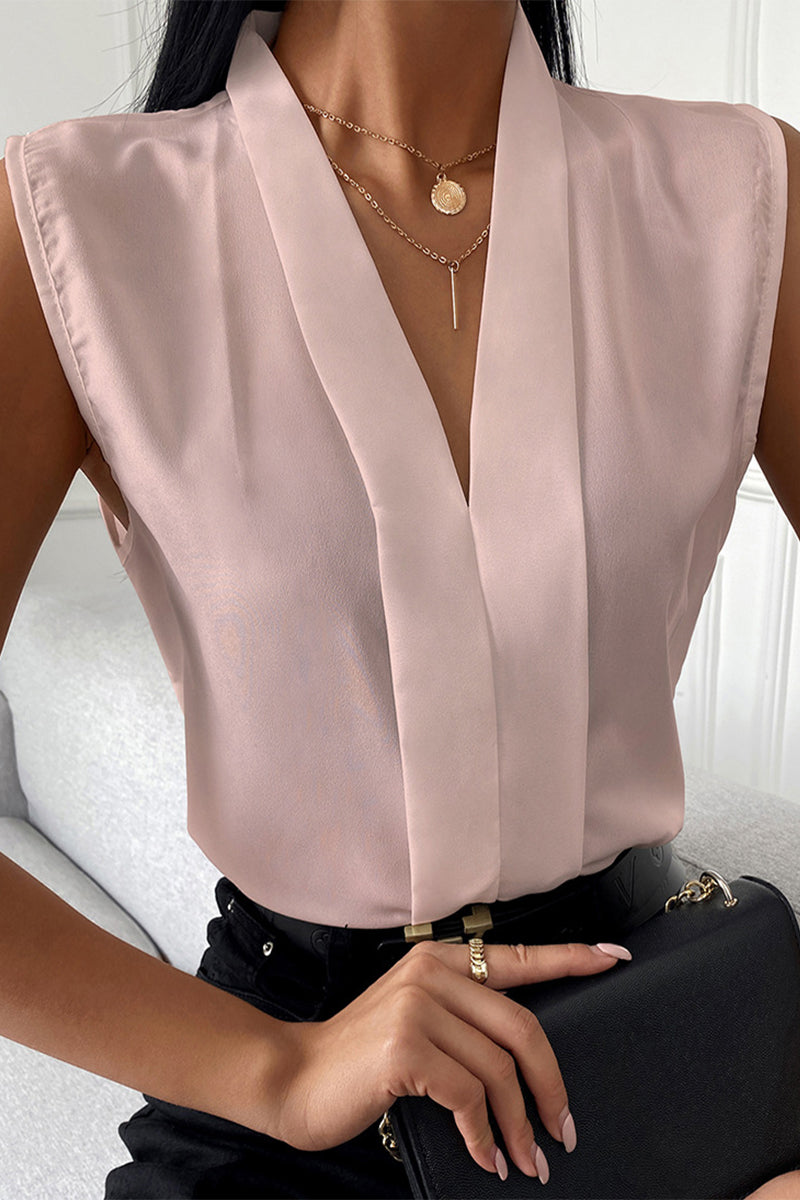 Color V Neck Blouses(4 Colors)