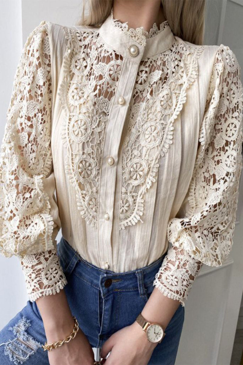 Lace Mandarin Collar Blouses(3 Colors)