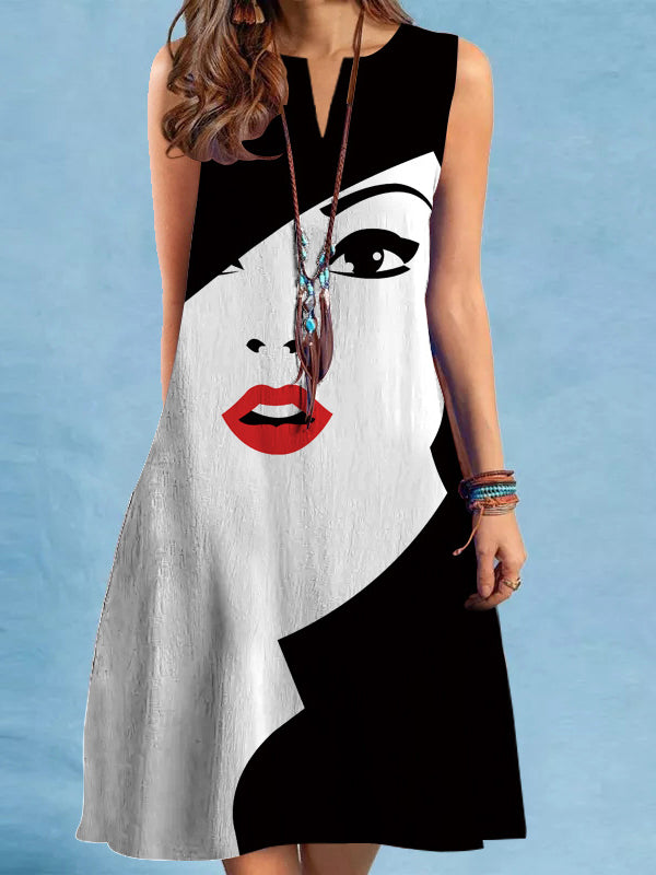 Loose Figure V-neck Mini Dresses