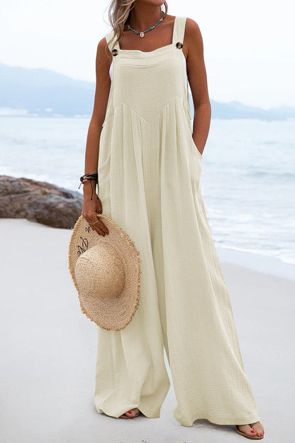 Square Neck Pocket Loose Jumpsuit(13 Colors)
