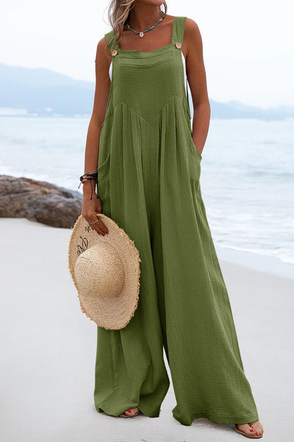 Square Neck Pocket Loose Jumpsuit(13 Colors)