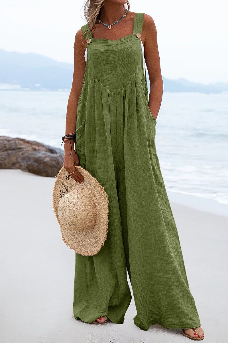 Square Neck Pocket Loose Jumpsuit(13 Colors)