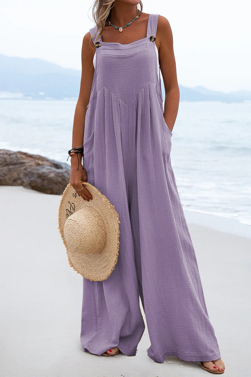 Square Neck Pocket Loose Jumpsuit(13 Colors)