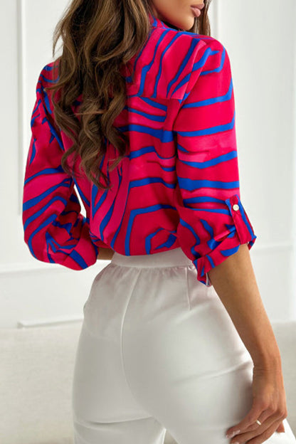 Work Patchwork Turndown Collar Blouses(6 Colors)