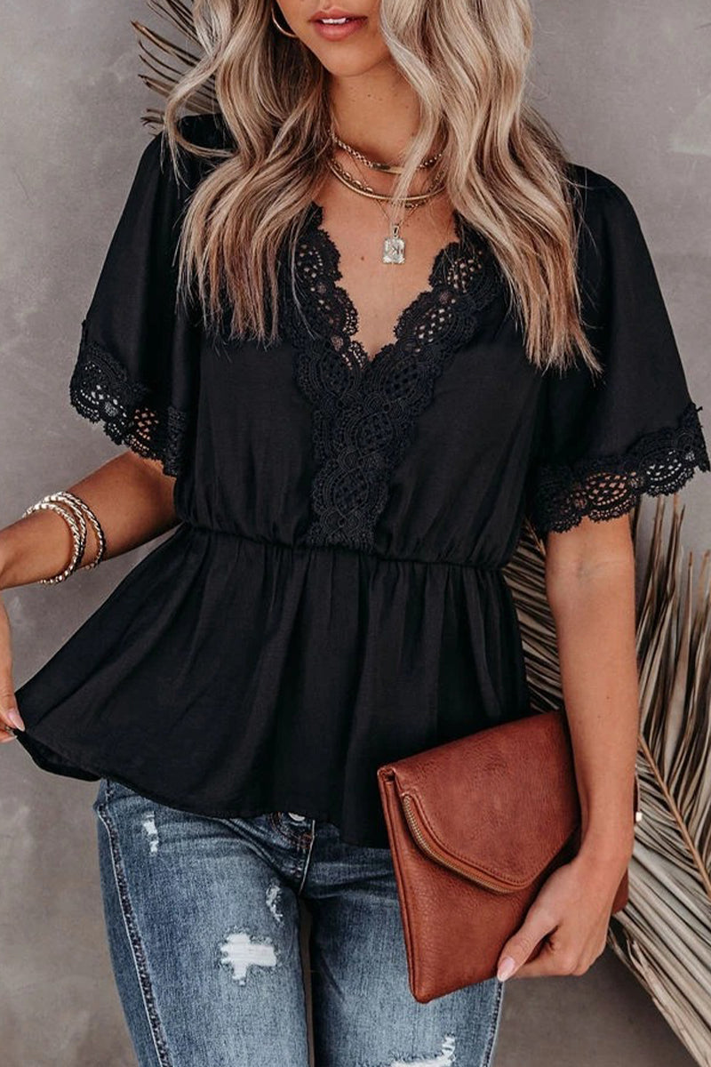 Patchwork V Neck Blouses(4 Colors)