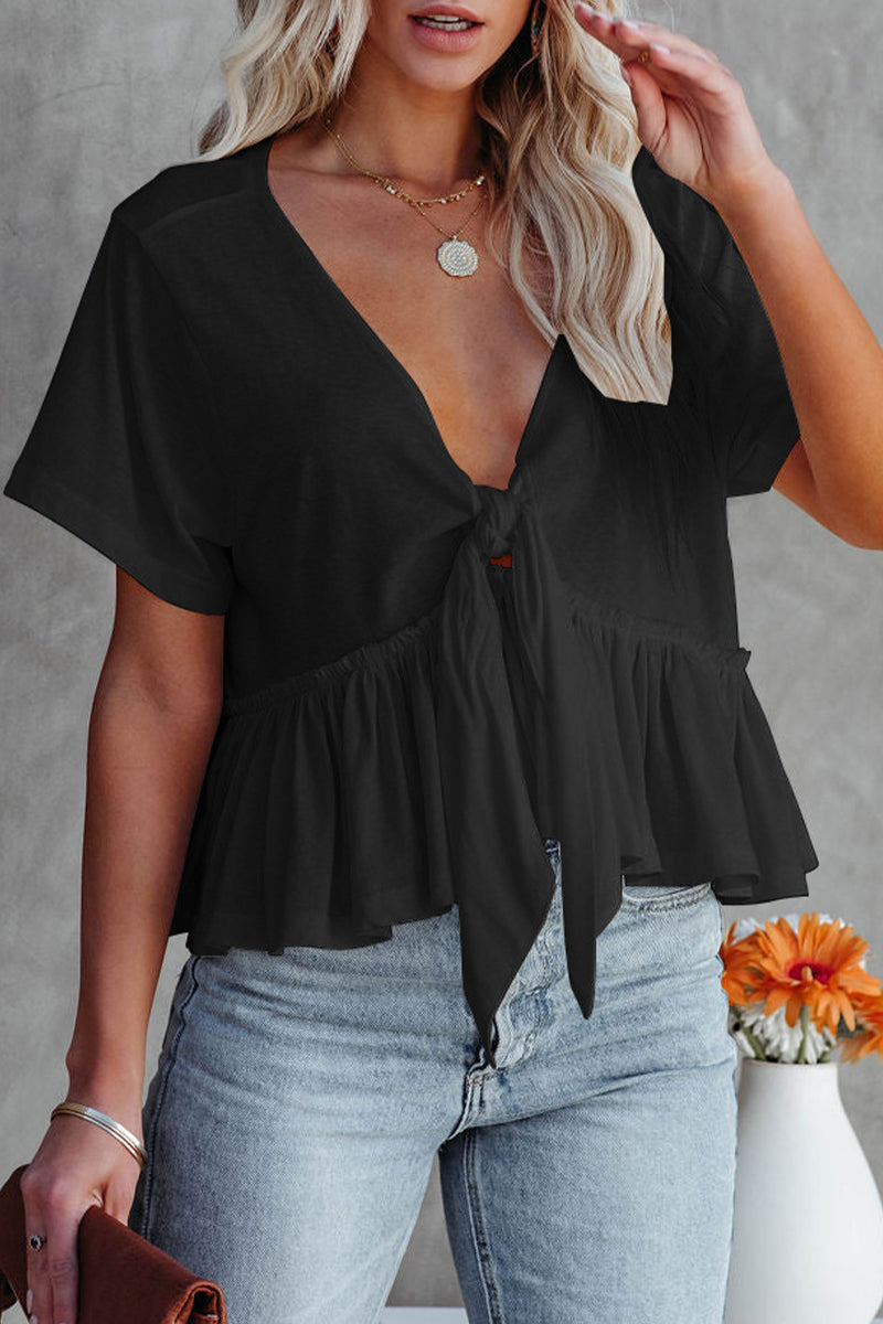 Daily Bandage Polo Collar Blouses(5 Colors)